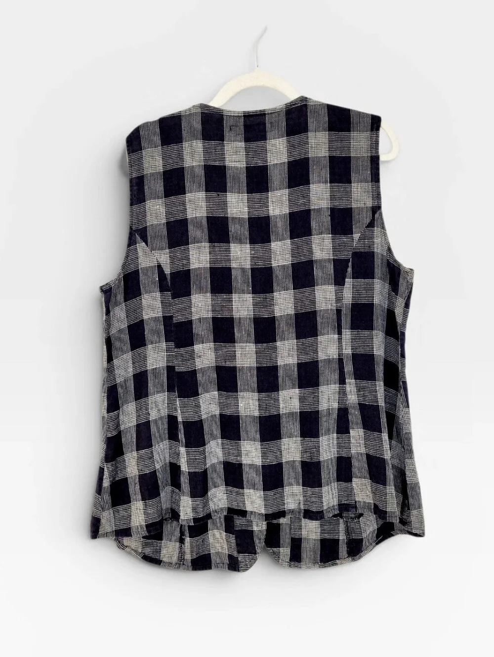 FLAX Oversized Linen Vest Black Taupe Plaid Medium - Picture 5 of 9